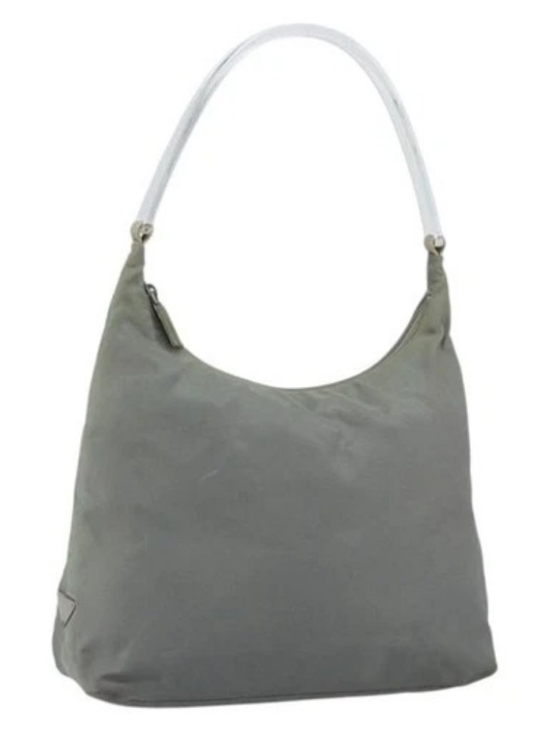 Prada Hand Bag Nylon Gray Silver Auth 170504